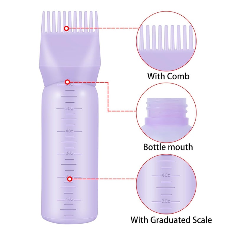 ONLYFU 4Pcs Root Comb Applicator Bottle, 6 Ounce Hair Dye Bottles with Comb and Graduated Scale Plastic Hair Oil Brush for Hair Care and Color, Purple - Image 3